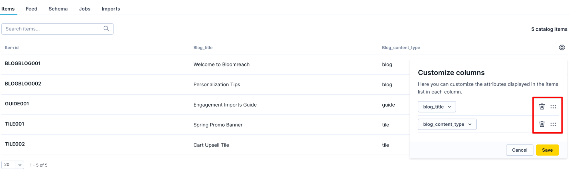 Customize the attributes displayed