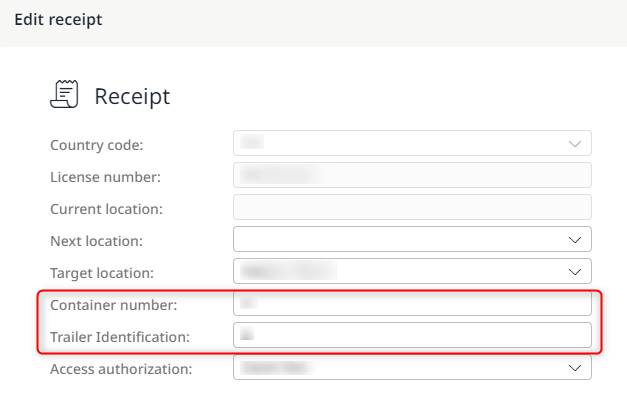 New editable fields in the yard receipt