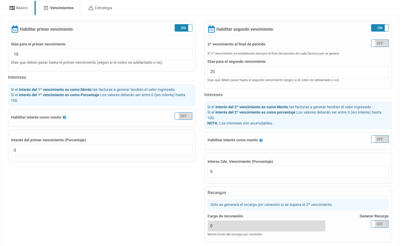 Crear nuevo perfil Vencimientos