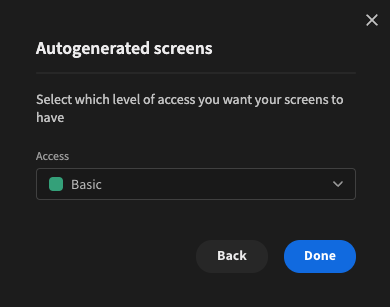 Selecting new screen access level