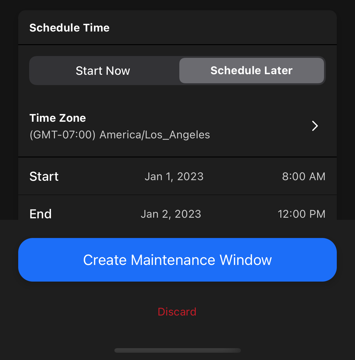 Schedule a maintenance window later