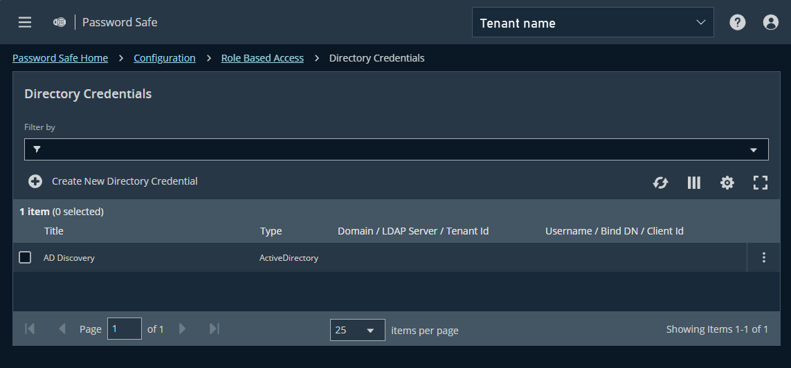 Directory Credentials page