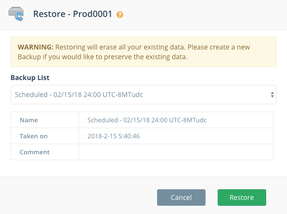 Step 2: Select a backup from the Backup List to restore