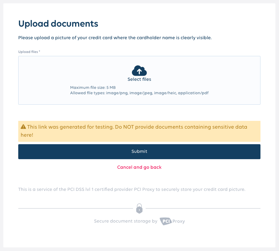 Document Vault Upload page