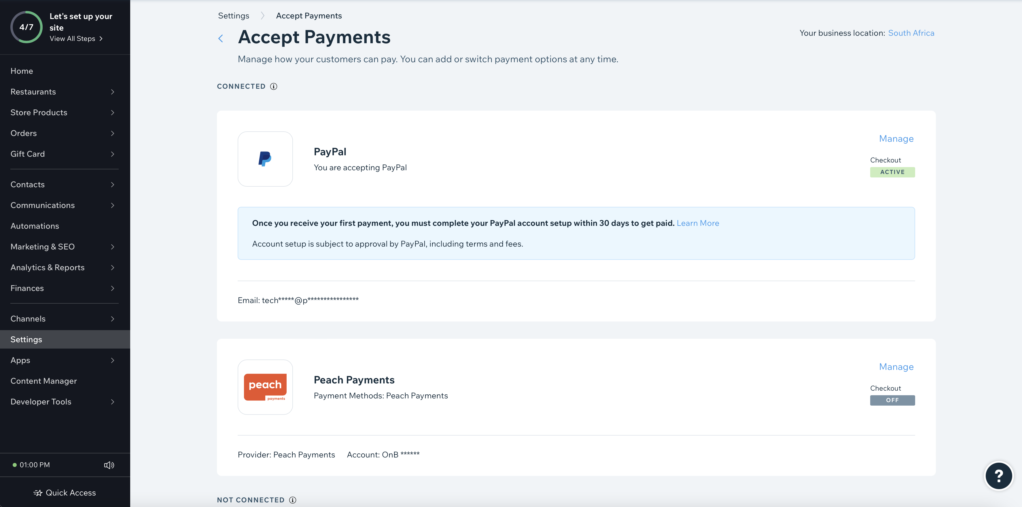 Manage Peach Payments.