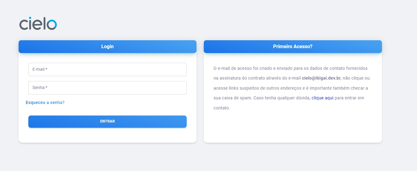 Tela de login Cielo