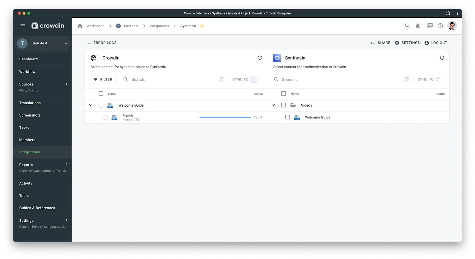 Manual Sync in Crowdin