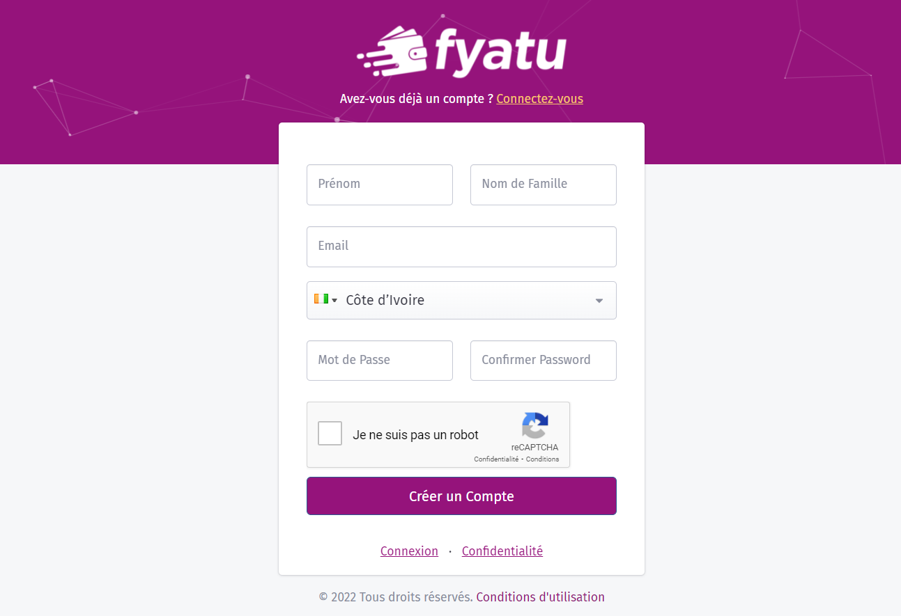 Fyatu Registration Page