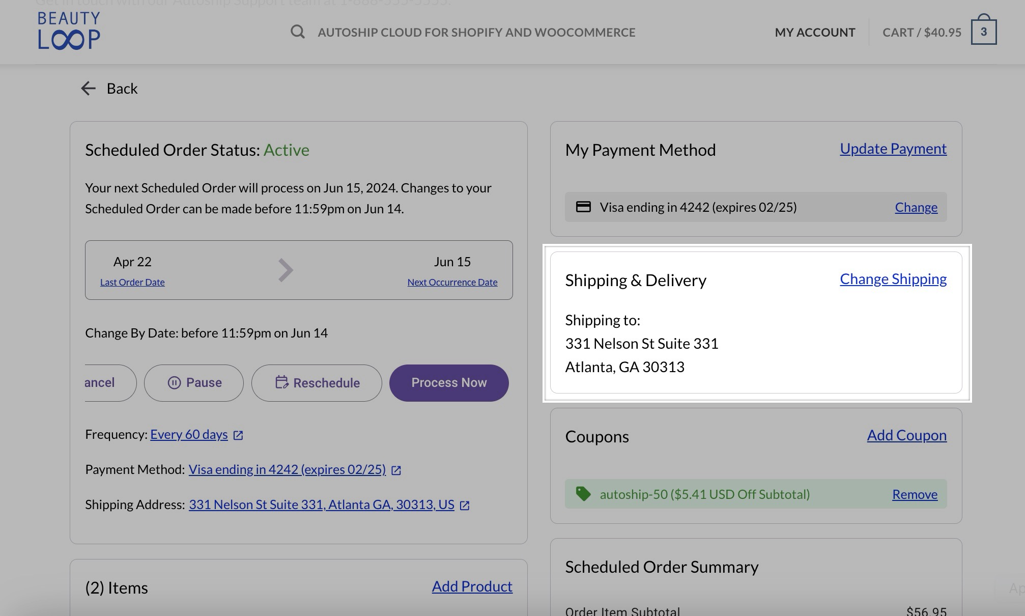 Pictured: The Shipping & Delivery Component on the Details View