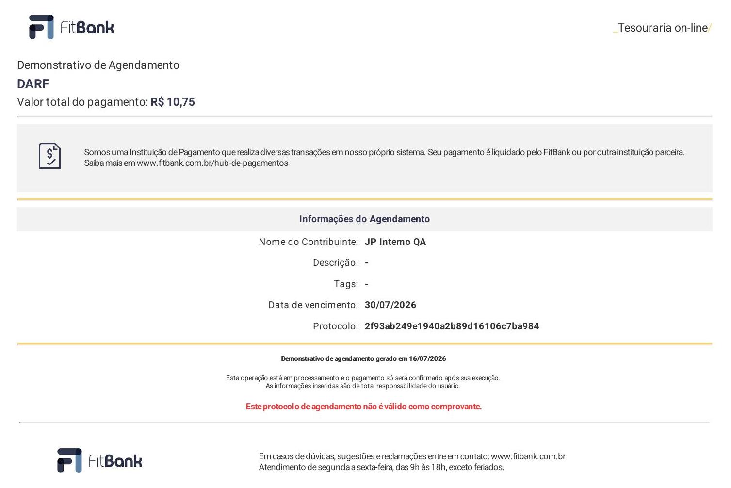 Example receipt - GeneratePaymentDARF