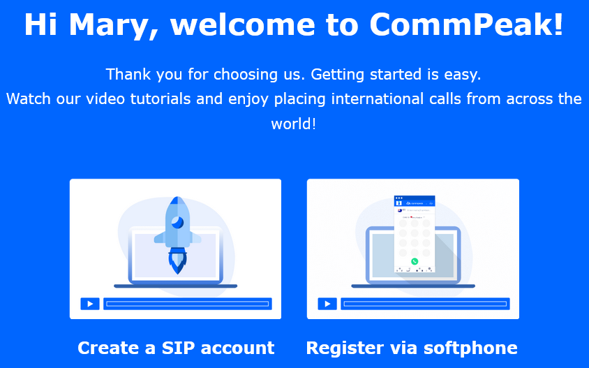 Screenshot of the CommPeak welcome screen