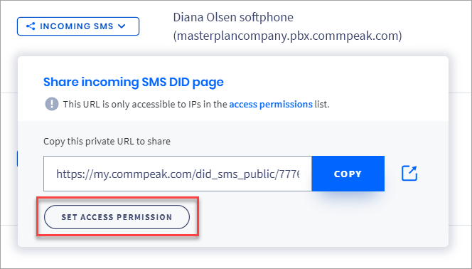 Screenshot of the **SET ACCESS PERMISSIONS** button