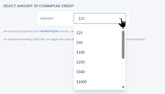  Screenshot with selecting credit amount