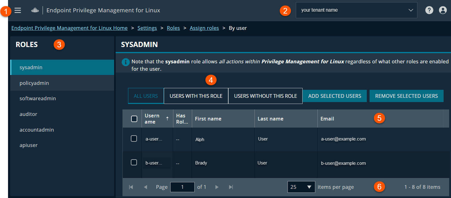 The Roles page in EPM for Linux
