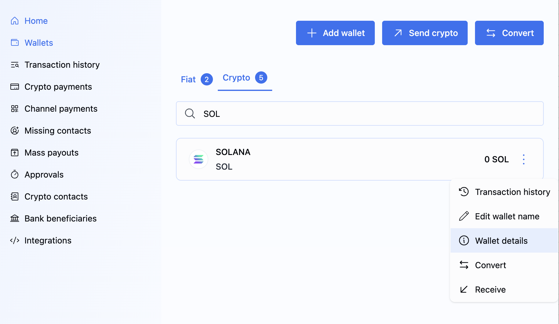 View wallet details and extra functionality