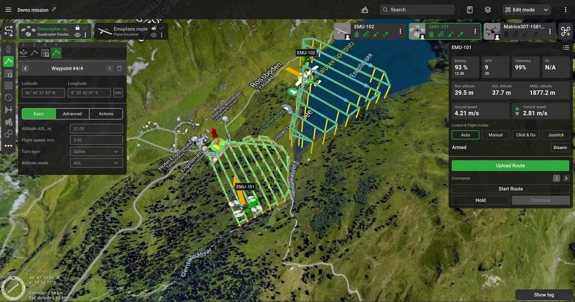 EMU-101 flying demo route