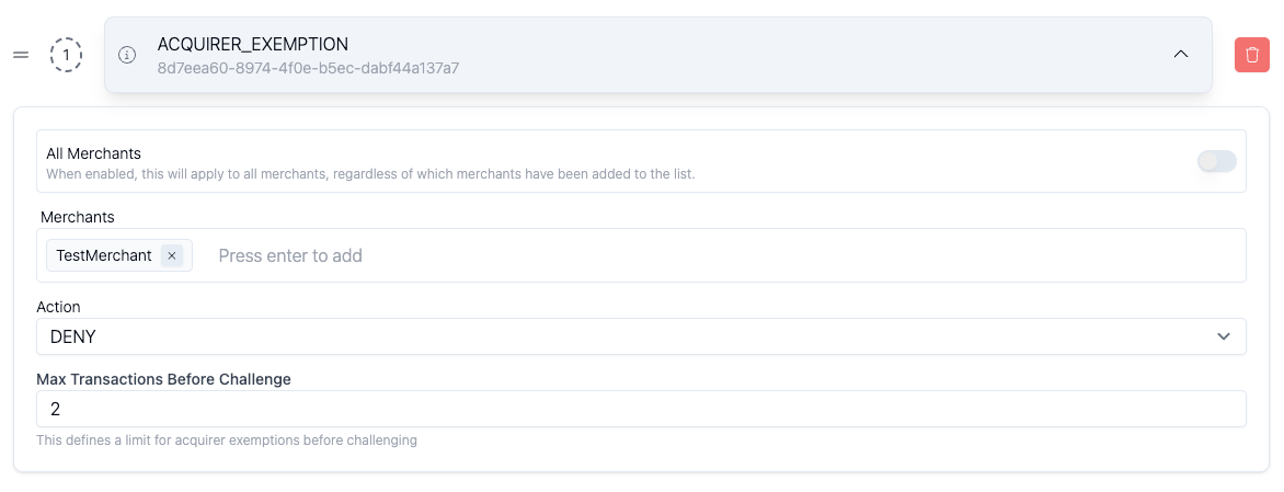 Deny specific merchant exemption