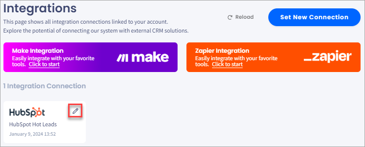 Screenshot of the **Integrations** page