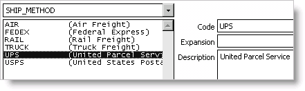 Example of the SHIP_METHOD general lookup/validation table Example of the SHIP_METHOD general lookup/validation table