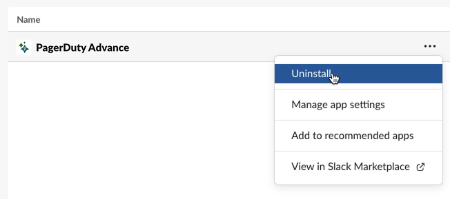 Uninstall PagerDuty Advance Slack app