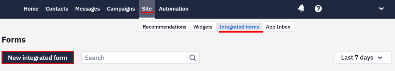 Site → Integrated forms
