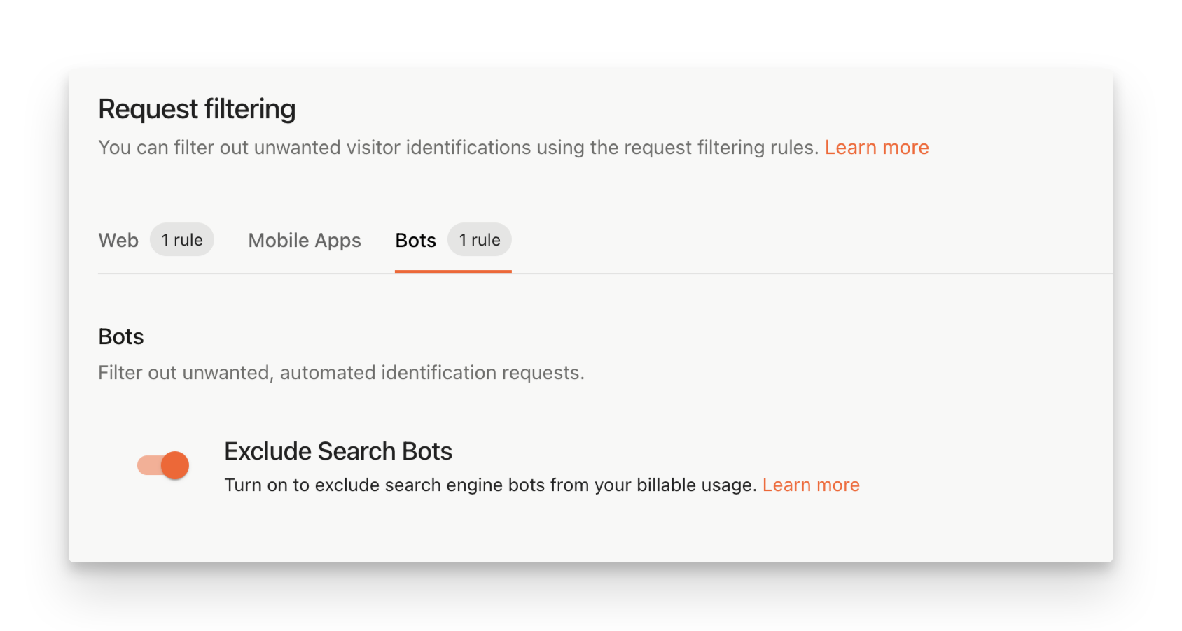 Dashboard - Search Bots Filtering