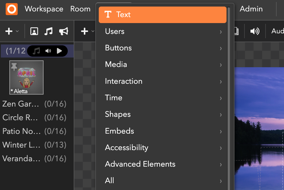 Element dropdown from the Menu Bar