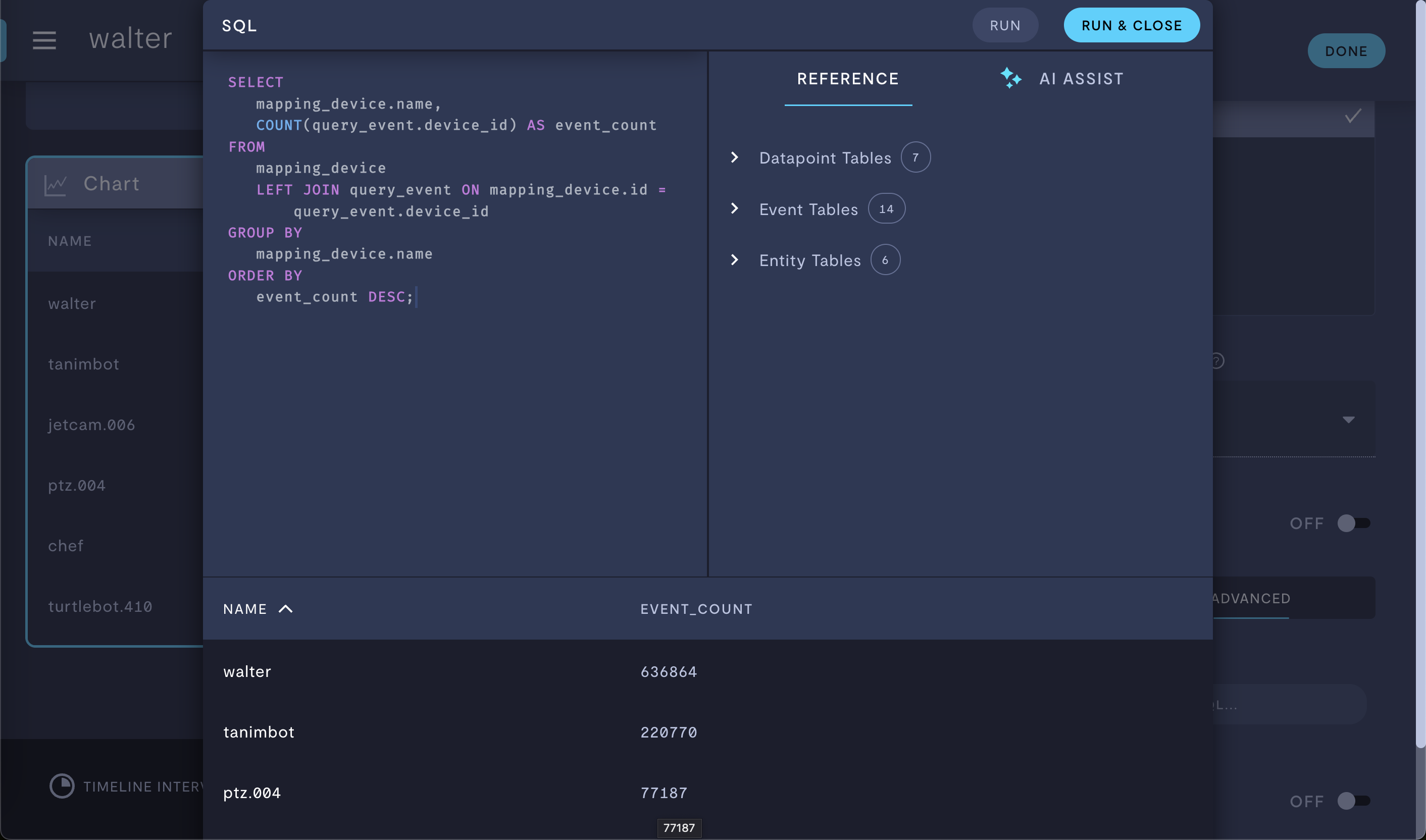 Entering the SQL query in the SQL editor.