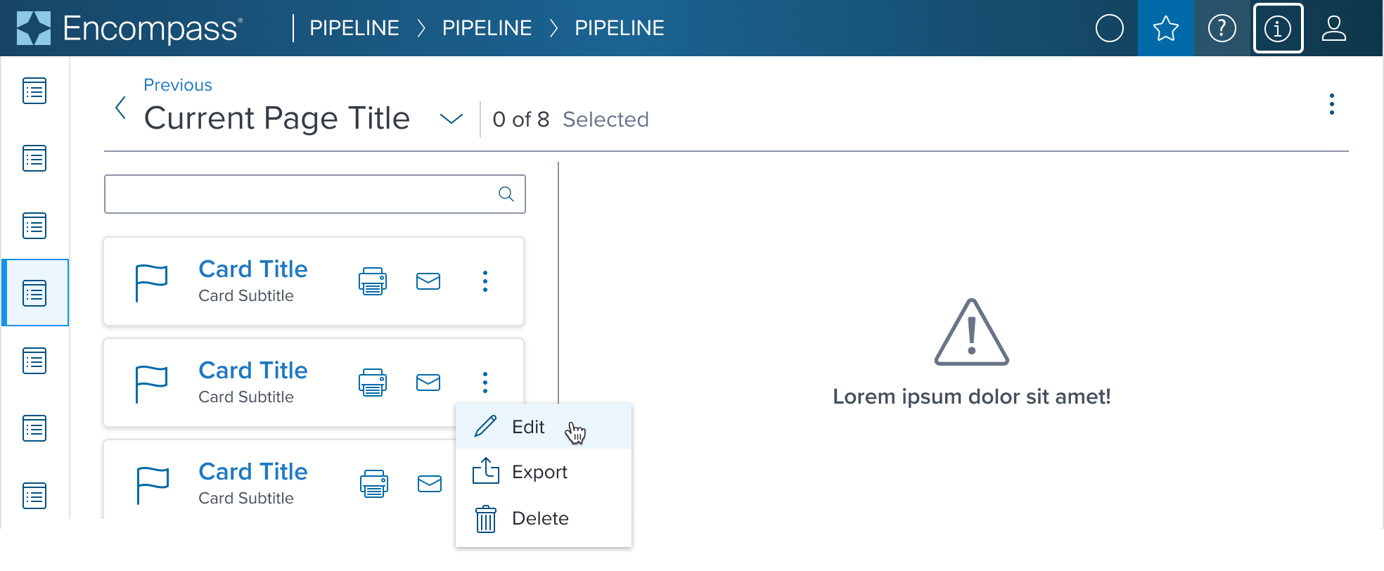 multiple action card within context