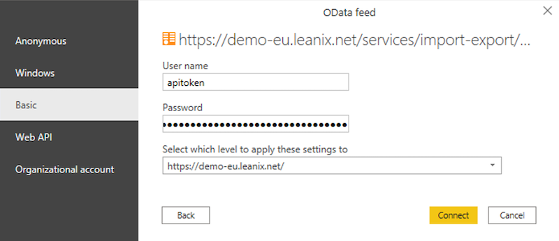 Configuring Basic Authentication for an OData Feed