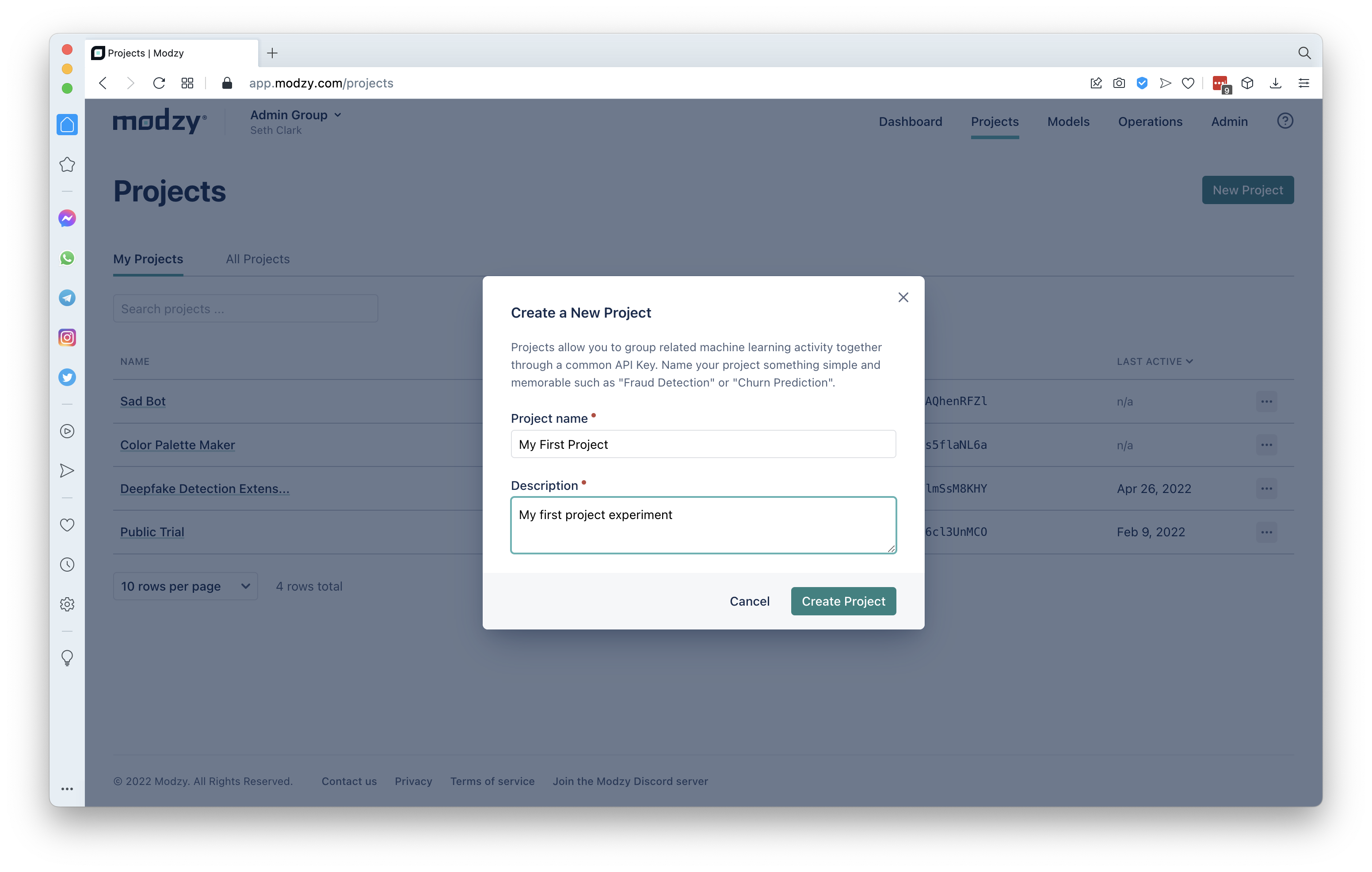 Create a New Project Modal
