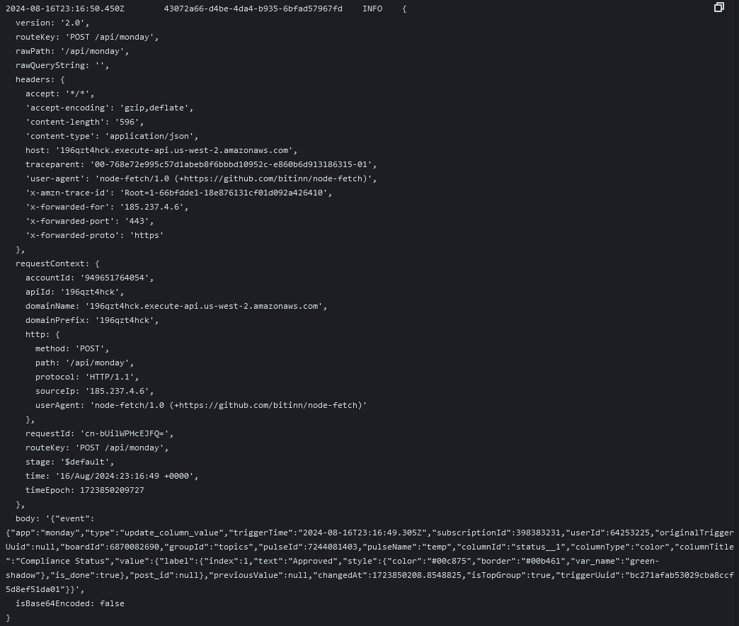 Monday webhook event example