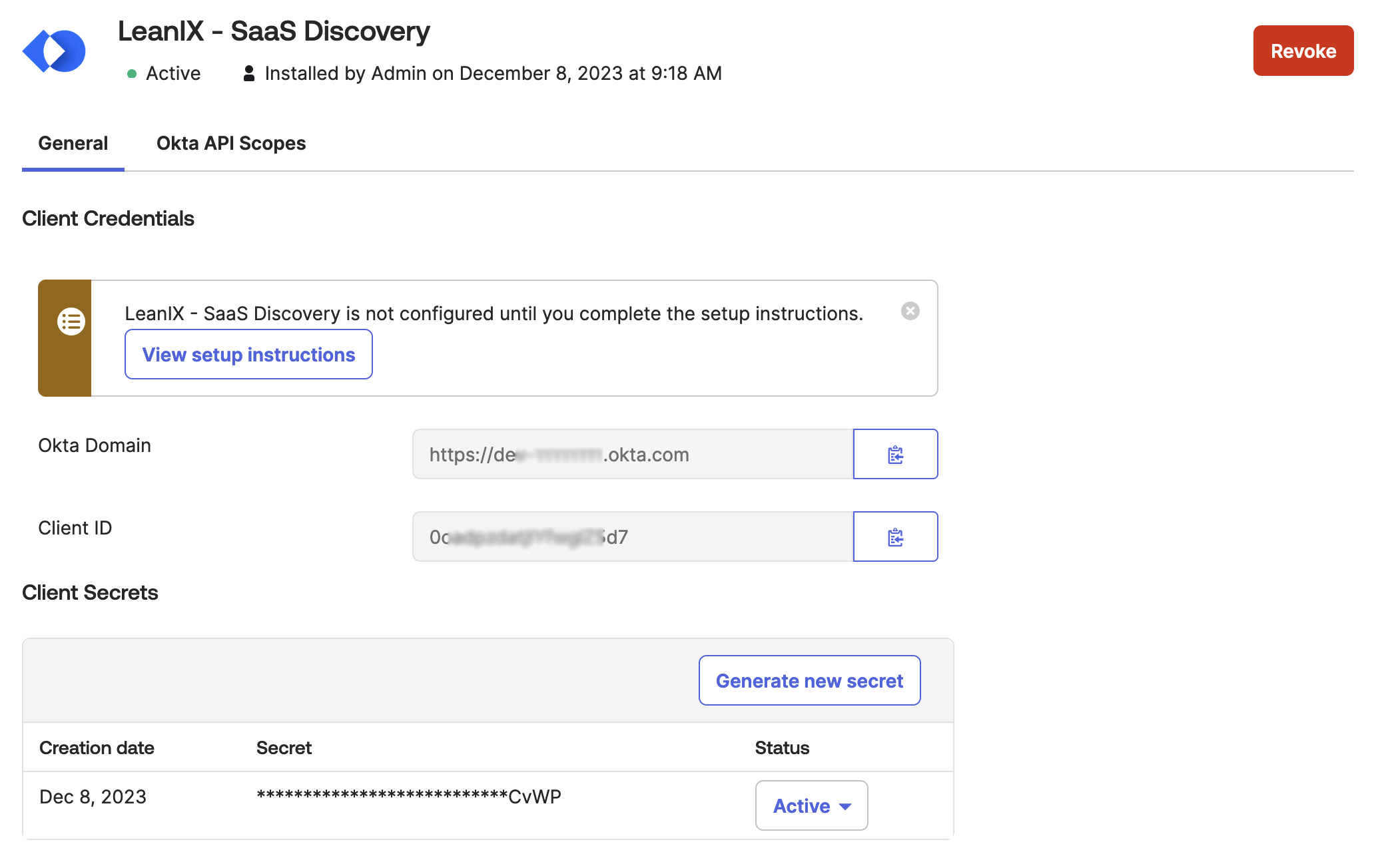 Copy Okta Domain and Client ID