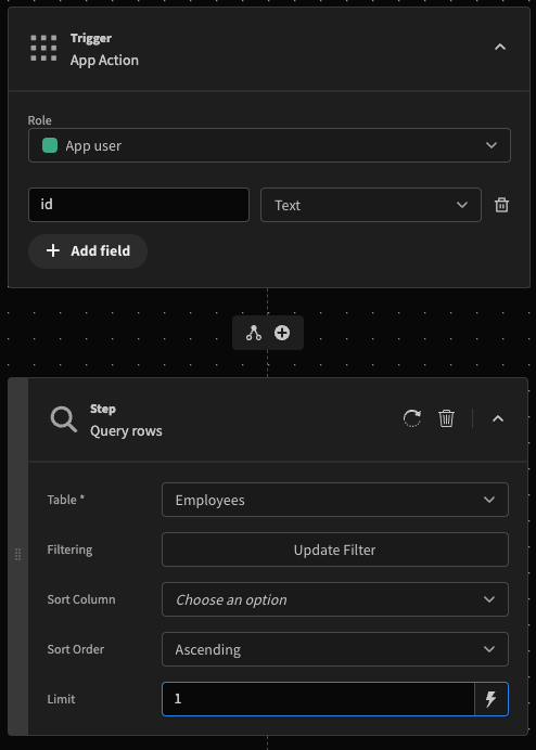 An automation that creates a row in the 'Employee' table