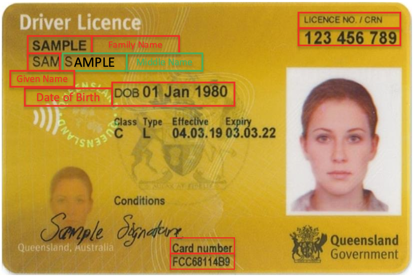 Queensland Driver Licence – post 12 June 2019 sample - front