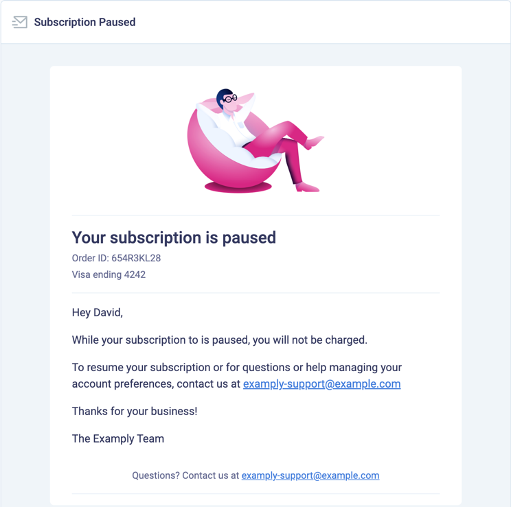 Example of the subscription paused email