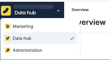 Screenshot showing data hub selected in the platform drop-down menu.
