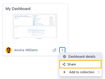 Sharing a Dashboard from the Dashboard Preview