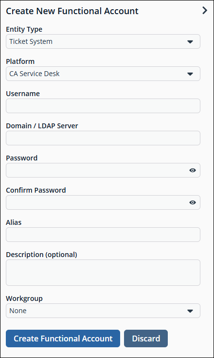 Create new functional account panel.