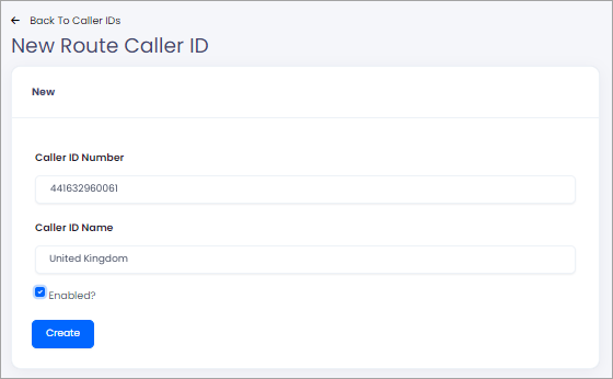 Screenshot of adding a Caller ID