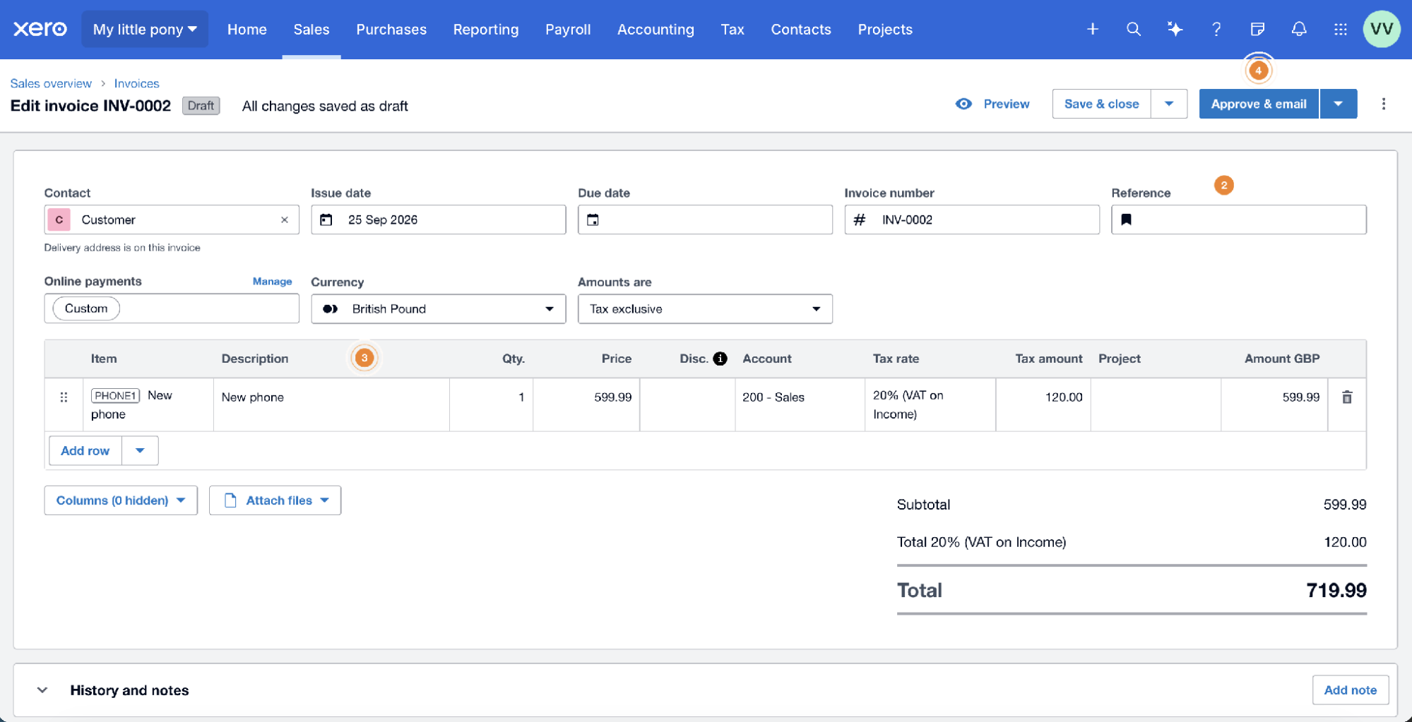 Creating a new invoice in Xero