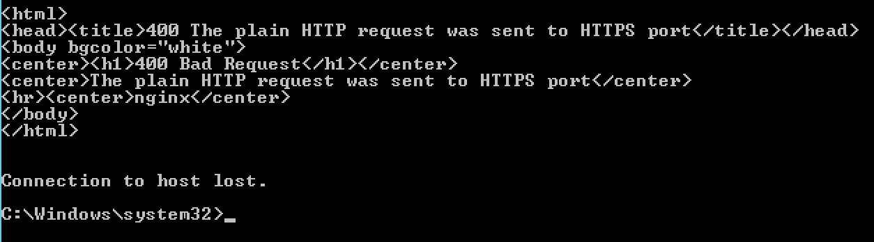 A screenshot of the command line showing the expected response when the TCP connection succeeded