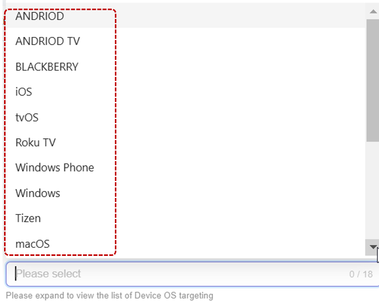 **Select the Device OS targeting option**