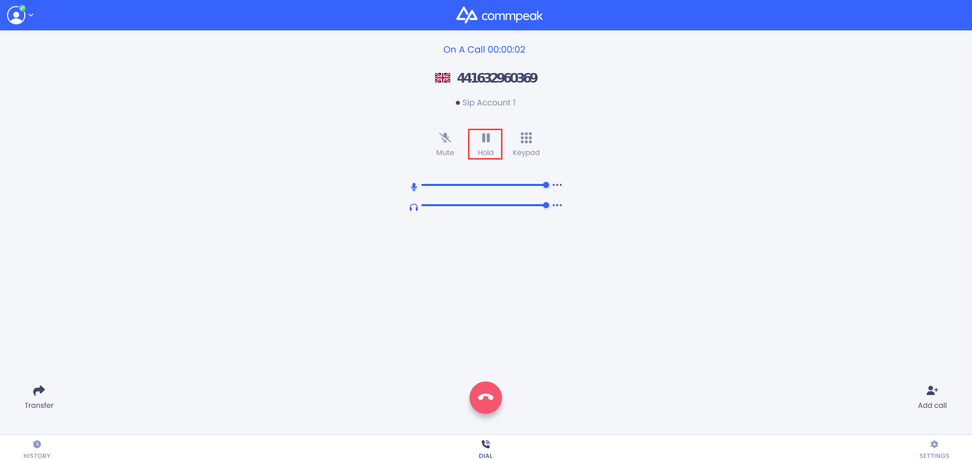 Screenshot of the Hold button