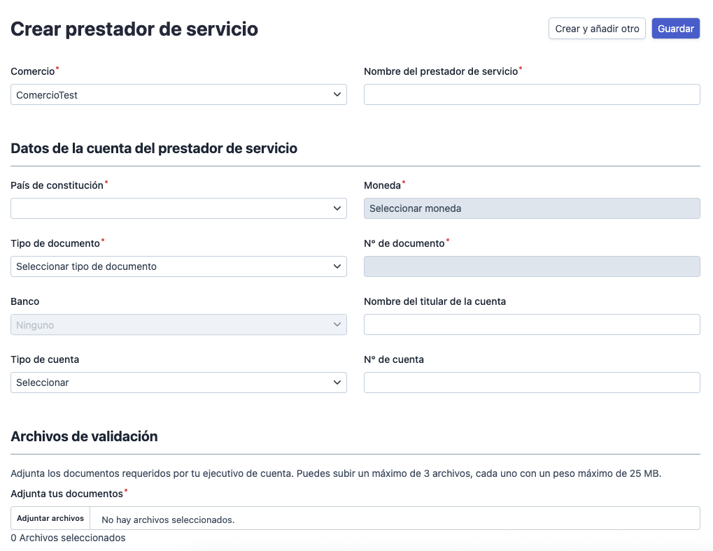 Formulario prestadores de servicio