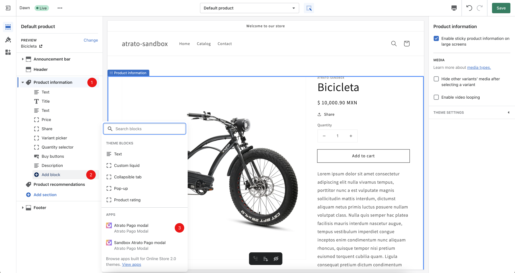 Agregar el bloque de Atrato Pago modal.
