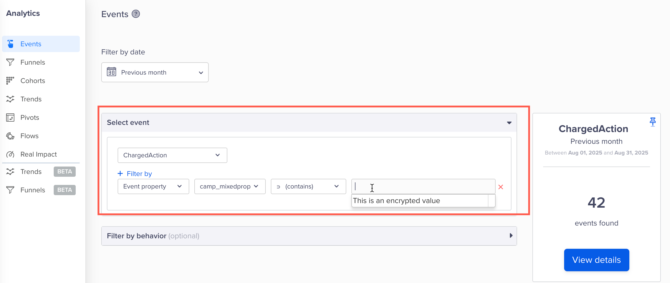 Query using Encrypted Values in Analytics