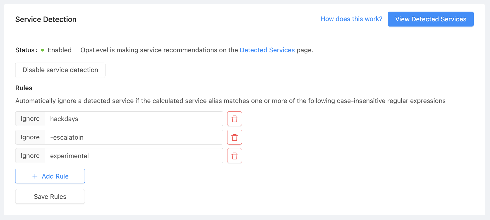 Add Ignore Rules to automatically discard suggestions if the resulting service alias matches one or more regular expressions