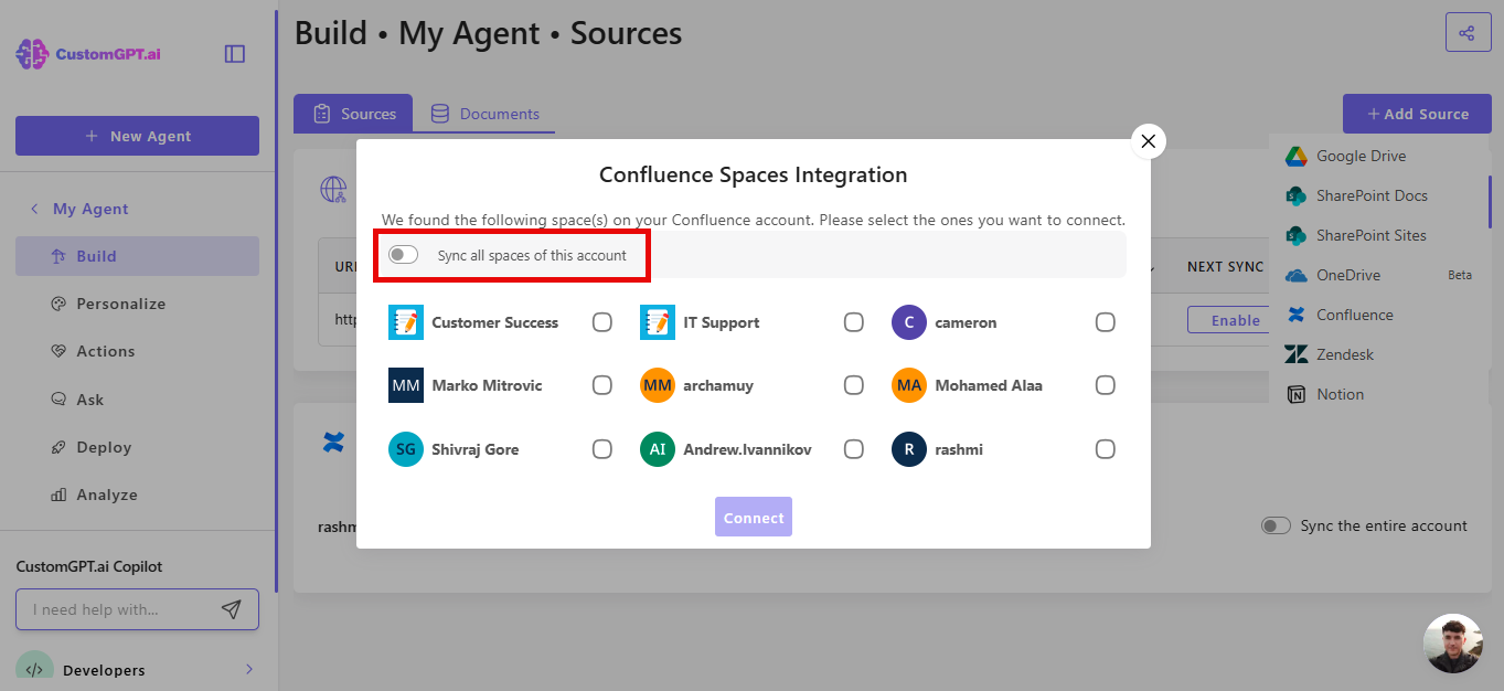pop-up window with folder selection