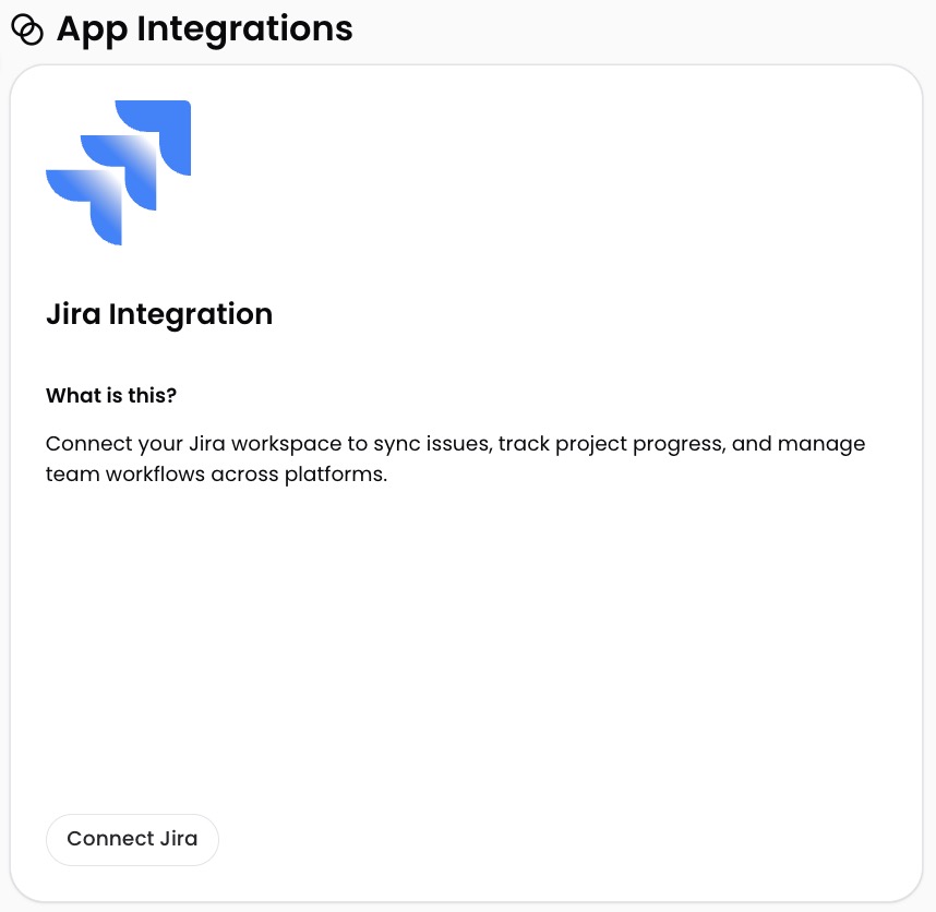Connect Jira button on the App Integrations page